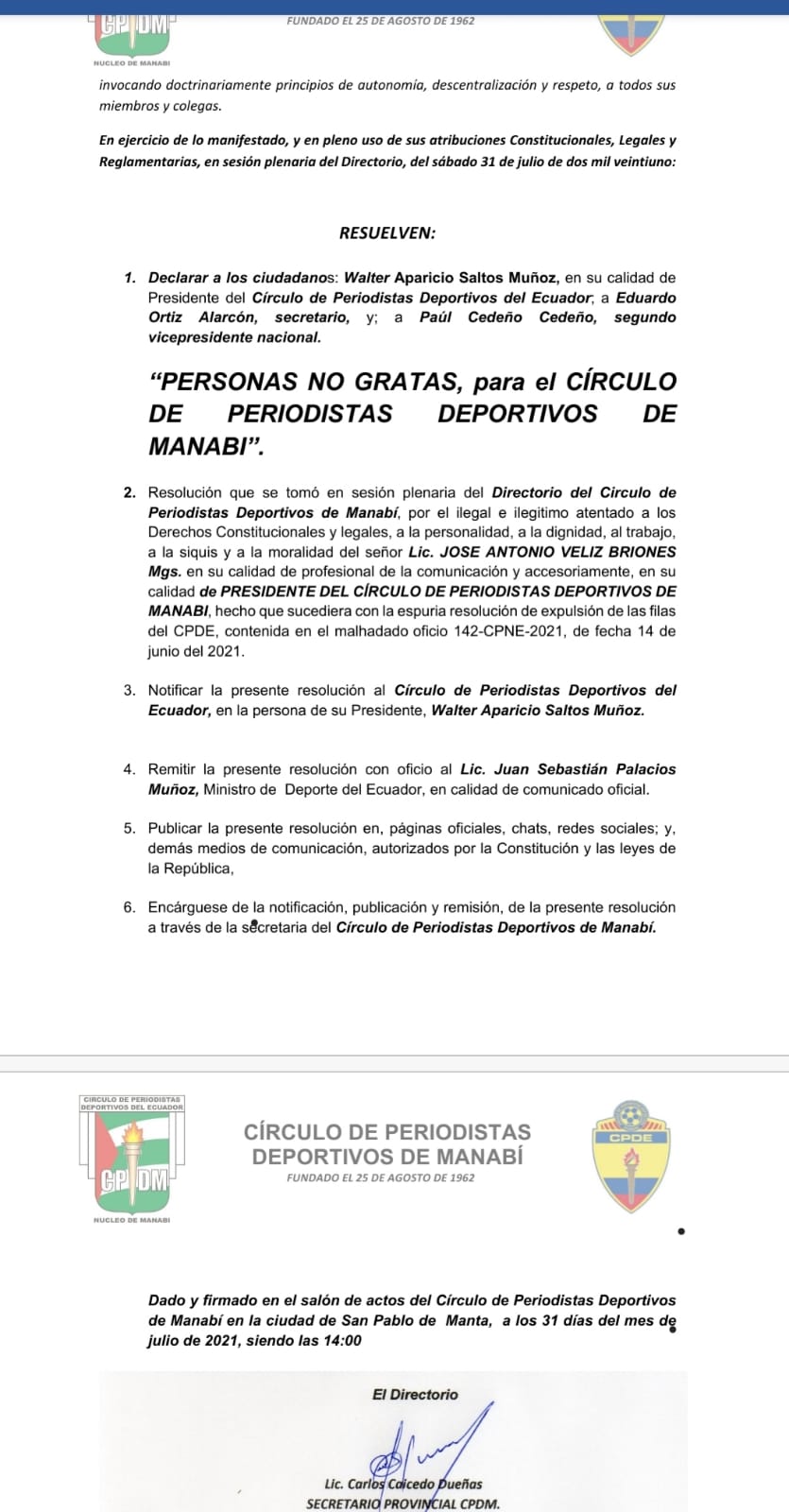 Lee más sobre el artículo CPDM DECLARA PERSONA NO GRATA A PRESIDENTE DEL CPDE